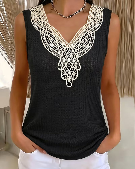 Tank Top Koronka V-Szyja Żebrowany