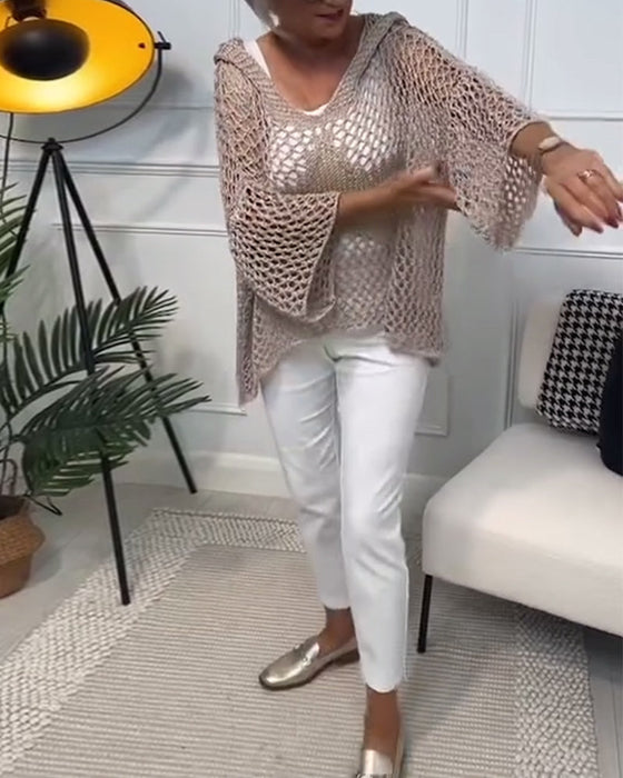 Sweter z kapturem w jednolitym kolorze z wycięciem w gwiazdki