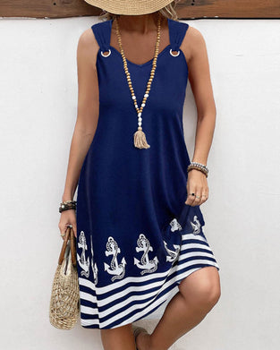 Casualowa, patchworkowa sukienka w paski na szelkach