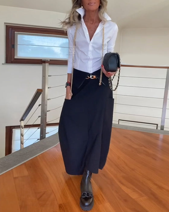 Modna jednokolorowa spódnica z kieszenią na suwak