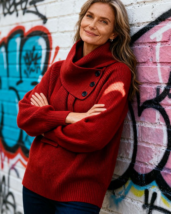 Sweter Kołnierz Szalikowy Modny Jednolity Kolor