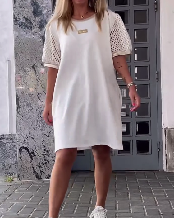 Sukienka Okrągły Dekolt Ażurowa Prosta