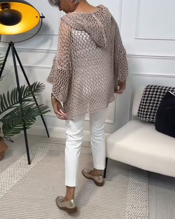 Sweter z kapturem w jednolitym kolorze z wycięciem w gwiazdki