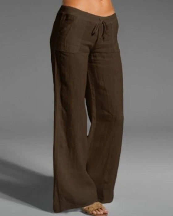 Letnie bawełniane spodnie z szeroką nogawką