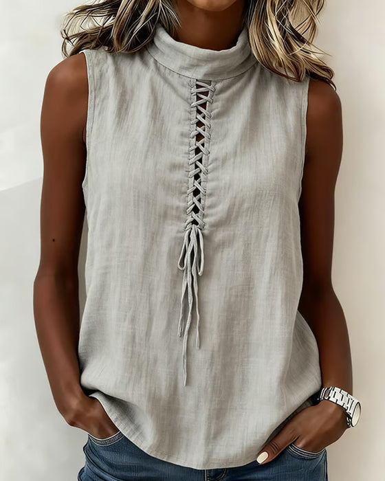 Tank Top Mock Neck Krawat Bez Rękawów