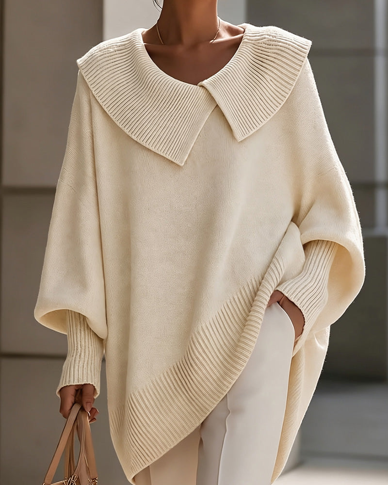 Sweter Nieregularny Klapy Jednokolorowy