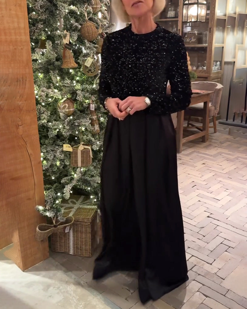 Sukienka Elegancka Cekiny Patchwork Długość Podłogi