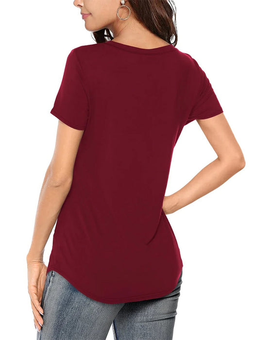 T-Shirt Nieregularny V-Dekolt Casual