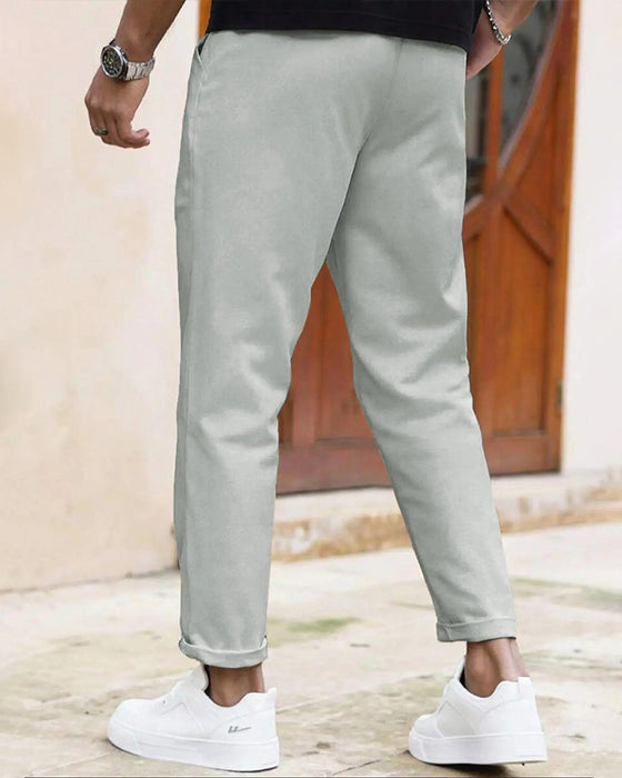 Męskie Spodnie Jednokolorowe Ściągacz Slim Fit Skrócone