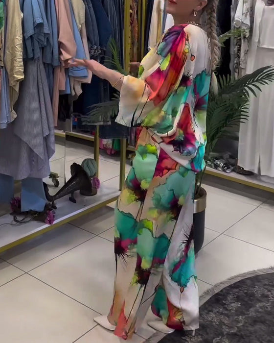 Zestaw z rękawami 3/4 na jedno ramię z motywem lotosu