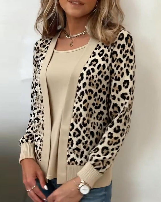 Top Z Faux Dwuczęściowym Wyglądem I Leopardzim Printem