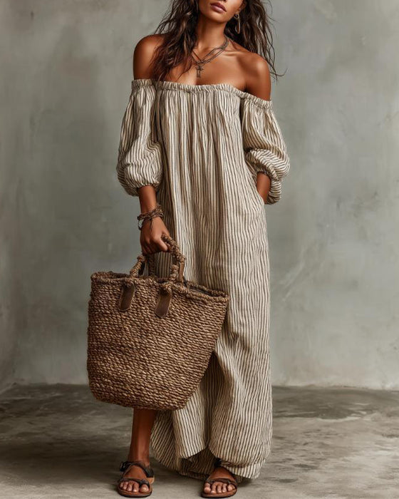 Sukienka Luźny Off-Shoulder W Paski