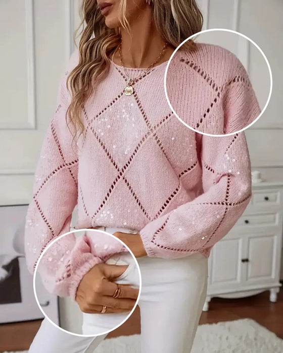 Sweter Elegancki Ażurowy Cekiny