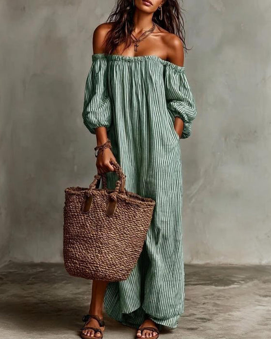 Sukienka Luźny Off-Shoulder W Paski