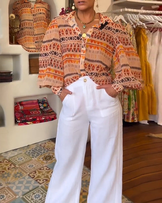 Koszula z guzikami i nadrukiem w stylu retro