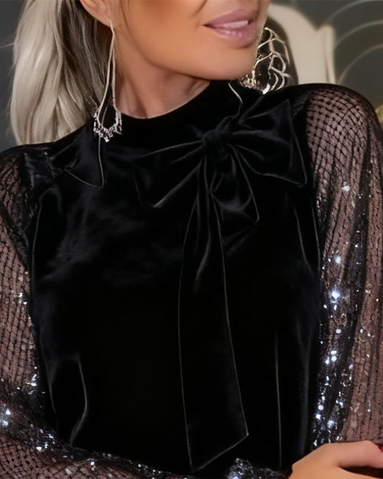 Elegancka Sukienka Z Bufiastymi Rękawami I Patchworkiem