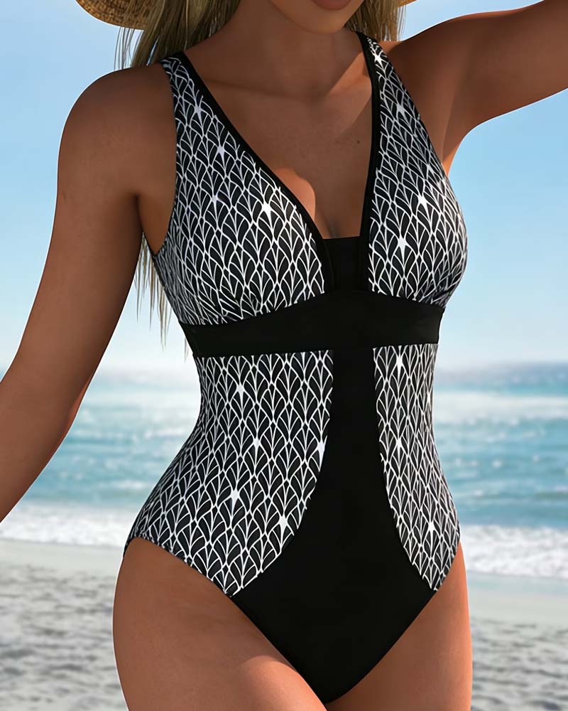 Bikini Argyle Patchwork Dekolt V Moda