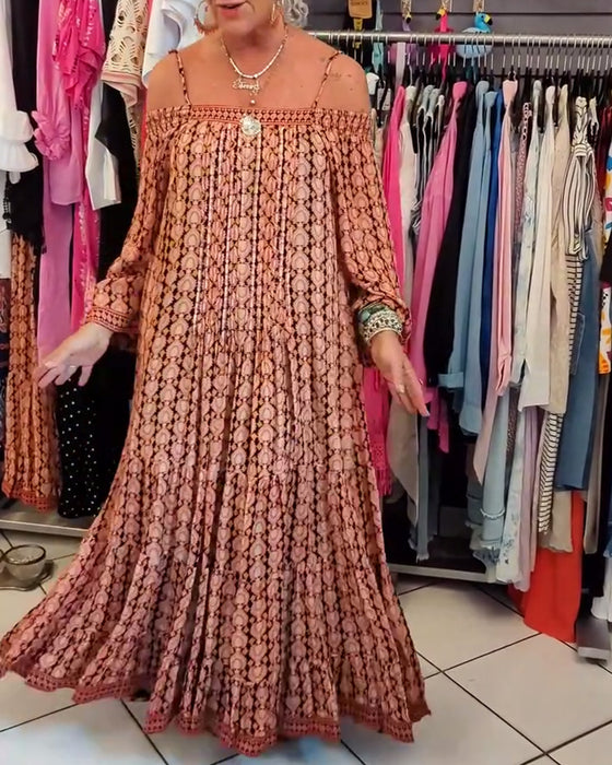 Luźna Sukienka Na Ramiączkach W Stylu Boho
