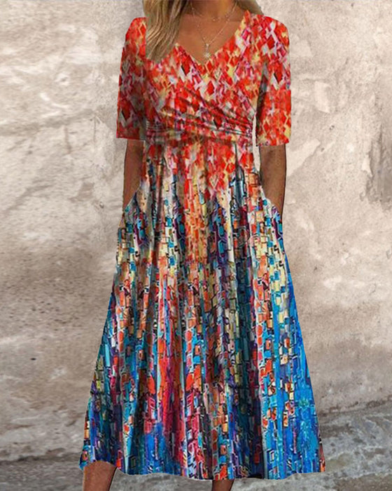 Sukienka resortowa z kieszeniami i dekoltem w kształcie litery V