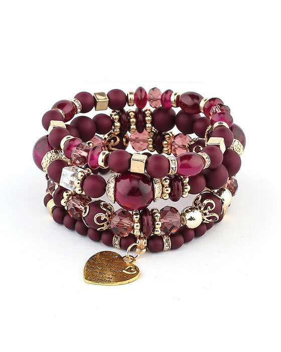 Warstwowa bransoletka z koralików w kształcie serca