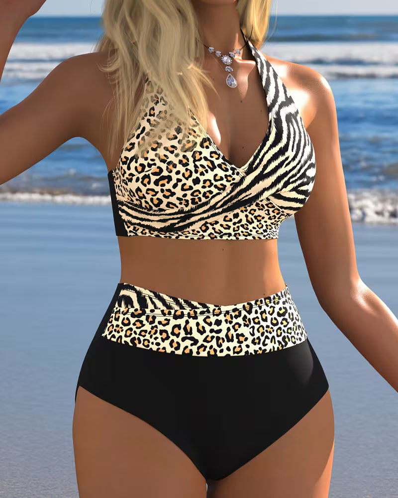 Bikini Wysoki Stan Lampart Zebra Nadruk