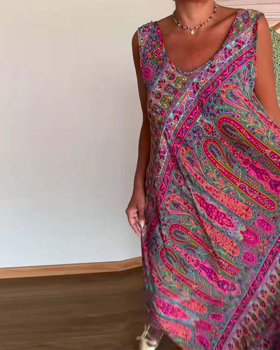 Sukienka Bez Rękawów Luźna Kaszmir Print