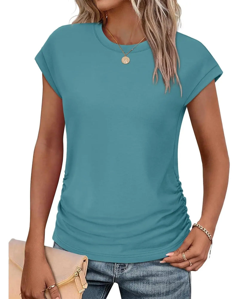 T-Shirt Bok Marszczenie Krótki Rękaw