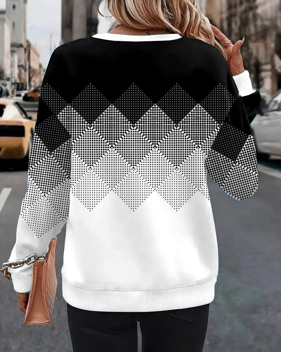Bluza W Kratę Dekolt Okrągły