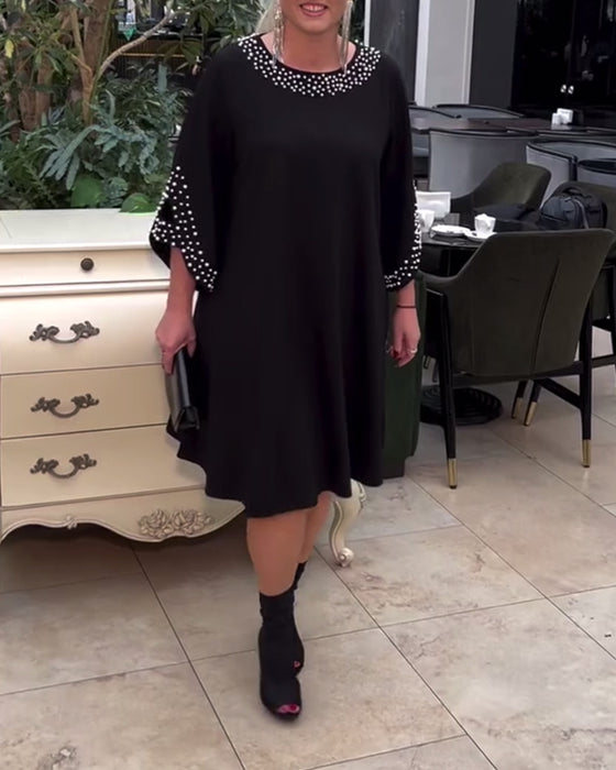 Sukienka modna, luźna, koralikowa, plus size