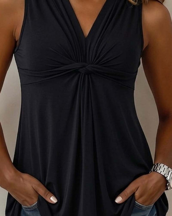Tank Top Twist Węzeł Dekolt W Bez Rękawów