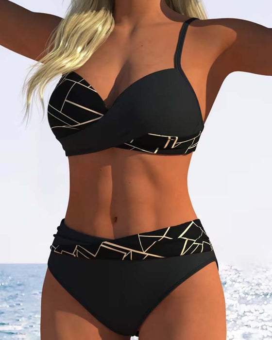 Bikini Ramiączka Spaghetti Krzyżowy Nadruk