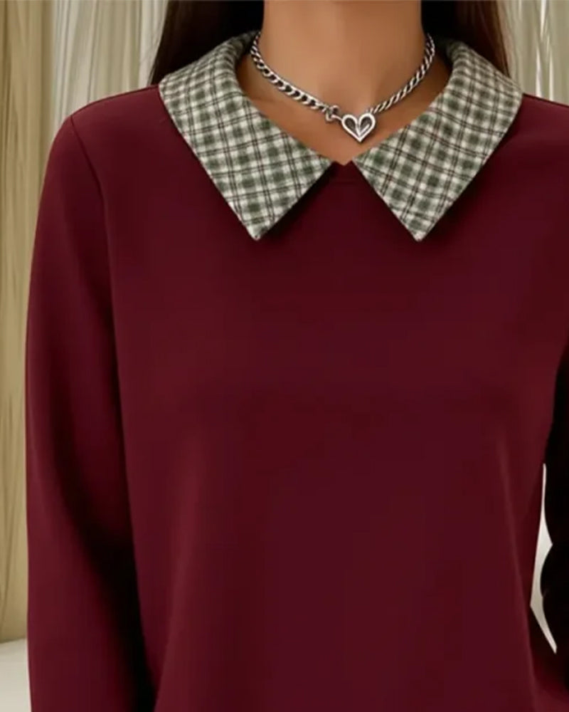 Bluza W Kratkę W Stylu Faux Dwuczęściowym I Patchworkiem