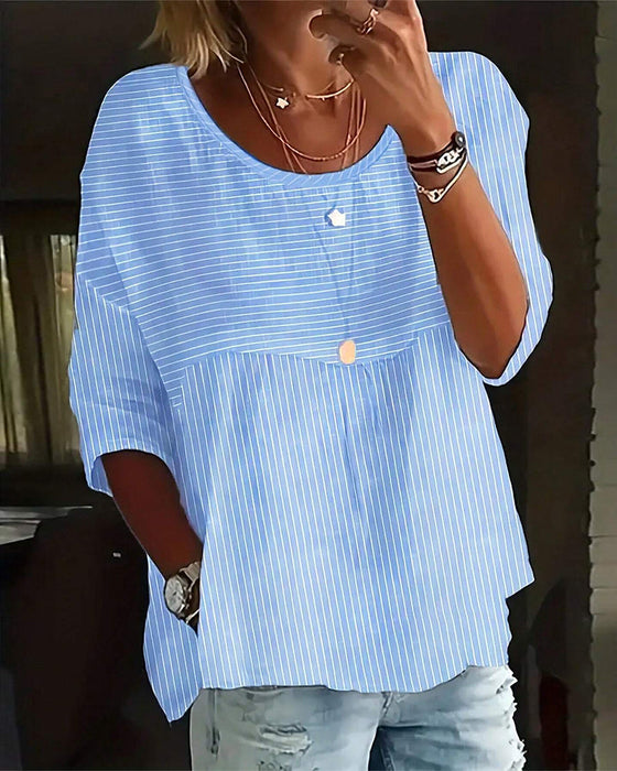 Bluzka w paski z okrągłym dekoltem i nadrukiem