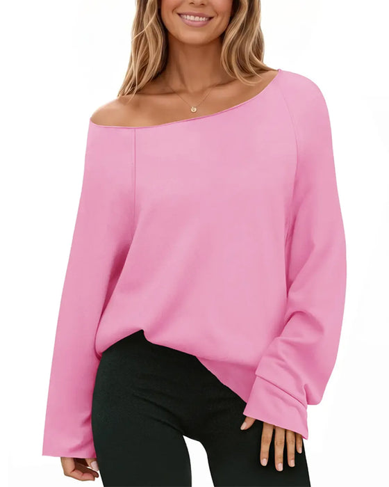 Sweatshirt Jedno Ramię Luźny Jednolity