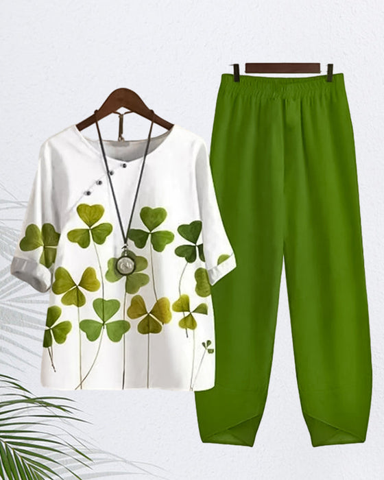 Dwuczęściowy komplet bluzka i spodnie z nadrukiem