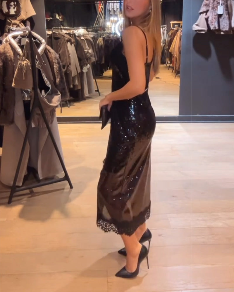 Wyrafinowana Wieczorowa Sukienka Na Cienkich Ramiączkach