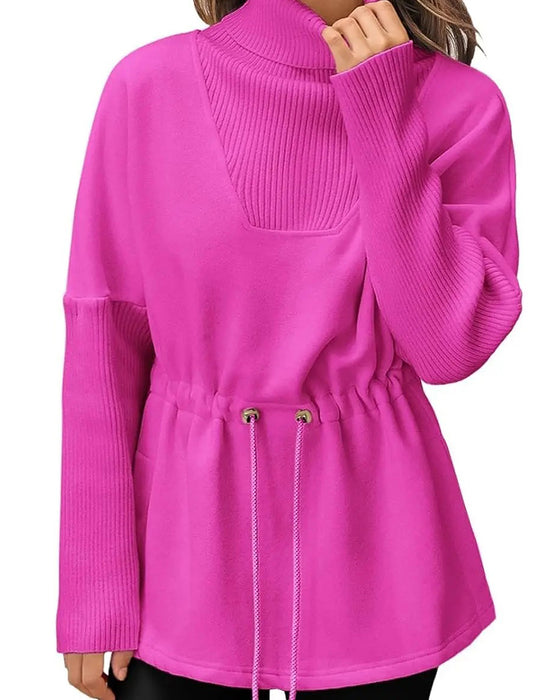 Bluza Wysoki Kołnierz Długi Rękaw Talia Sznurek