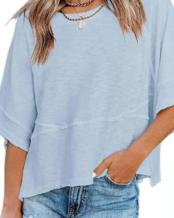 T-Shirt Panel Jednokolorowy Rozkloszowany Rękaw