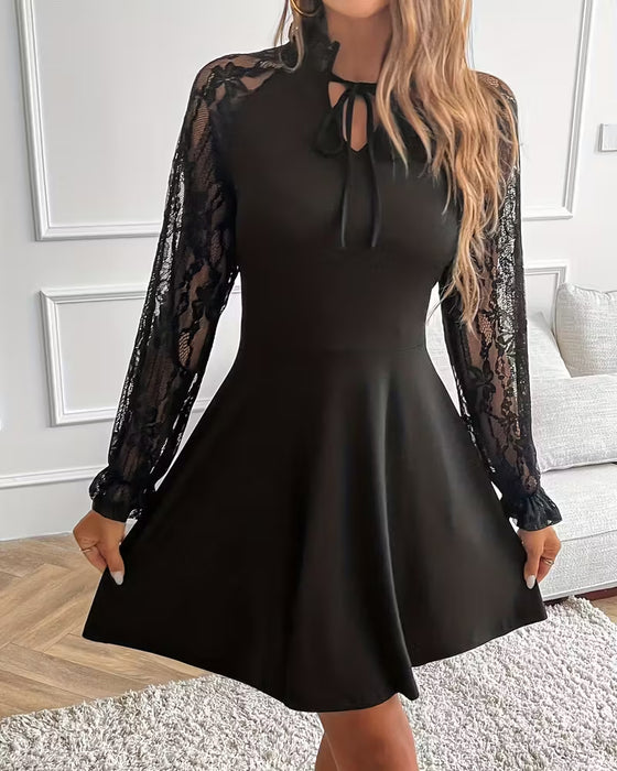 Sukienka Koronka Patchwork Elegancka Slim