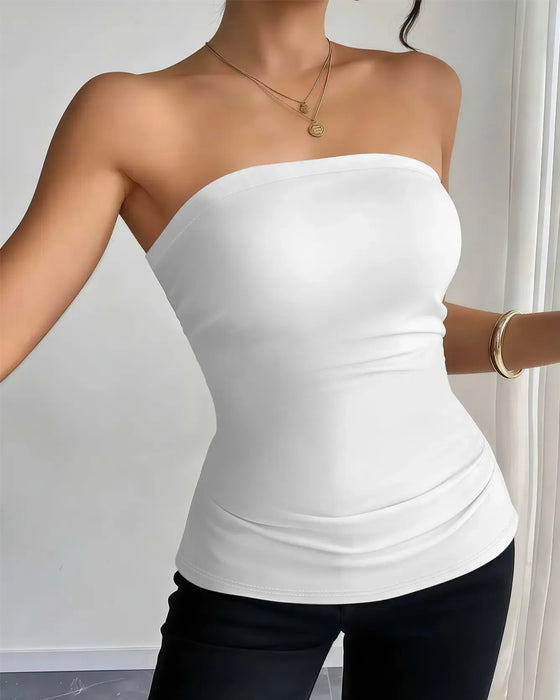 Tank Top Bez Ramiączek Gładki Moda