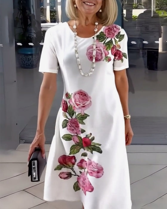 Sukienka Krótki Rękaw Różowy Print Shift