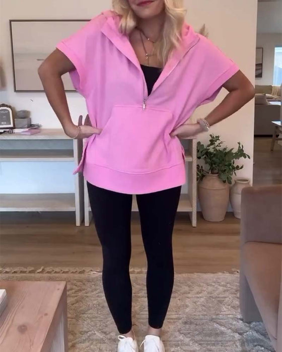 Bluza z krótkim rękawem i kieszenią zapinaną na zamek