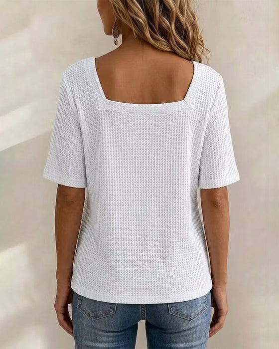 T-Shirt Kwadratowa Szyja Guzik Wafel