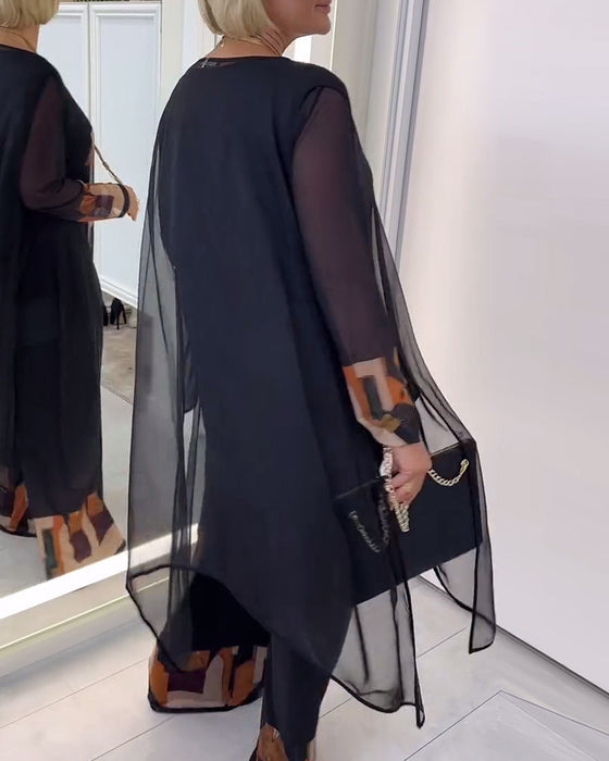 Garnitur Elegancki Długi Rękaw Nadruk Szerokie Nogawki