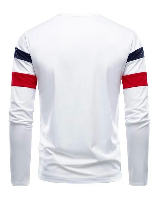 T-Shirt Męski Z Okrągłym Dekoltem W Paski Z Długim Rękawem