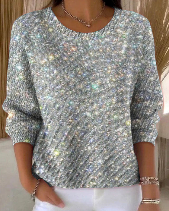 Casual Bluza Z Okrągłym Dekoltem