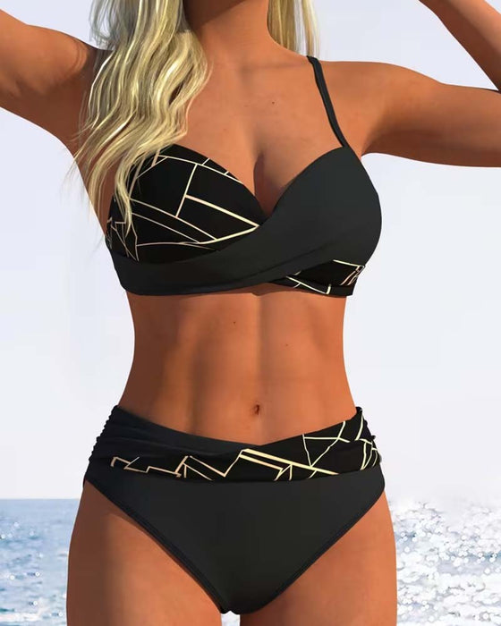 Bikini Ramiączka Spaghetti Krzyżowy Nadruk