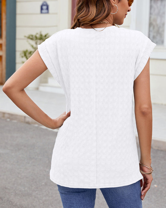 T-Shirt Okrągły Dekolt Jednolity Krótki Rękaw