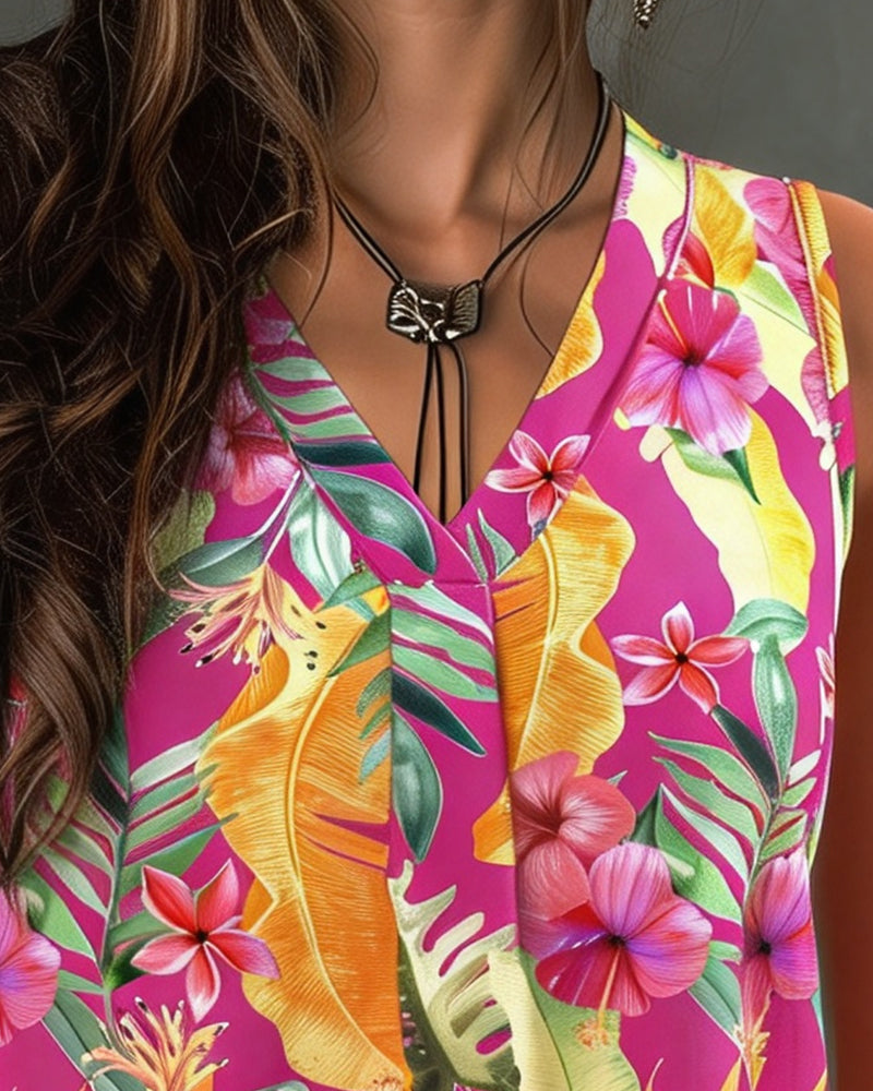 Top V Dekolt Drukowany Bez Rękawów