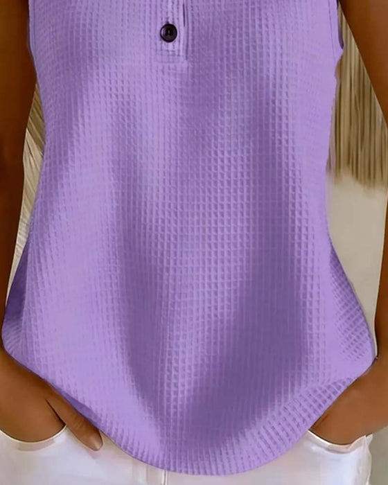 Tank Top Okrągły Dekolt Bez Rękawów Wafel Guzik